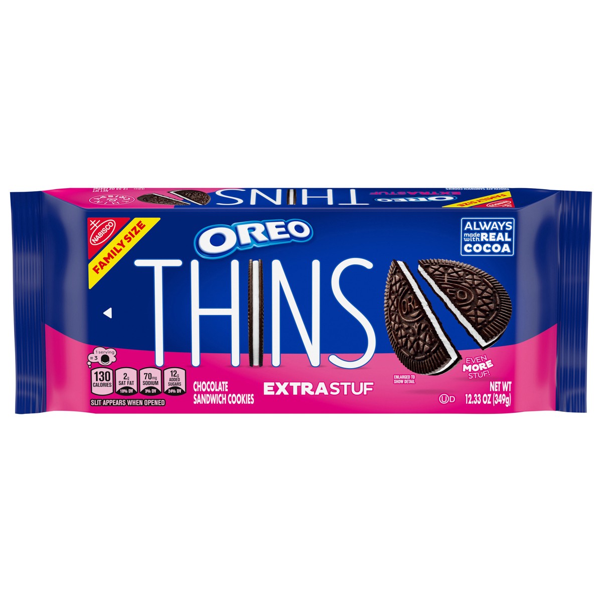 slide 11 of 14, OREO Thins Extra Stuf Chocolate Sandwich Cookies, Family Size- 12.33 oz, 12.3 oz