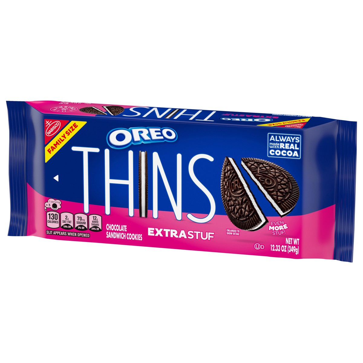 slide 9 of 14, OREO Thins Extra Stuf Chocolate Sandwich Cookies, Family Size- 12.33 oz, 12.3 oz