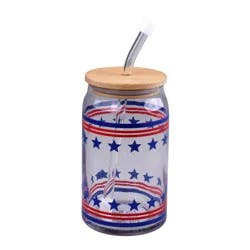 Meijer Corporate Seasonal Glass Tumbler Blue Stars & Stripes 15 oz