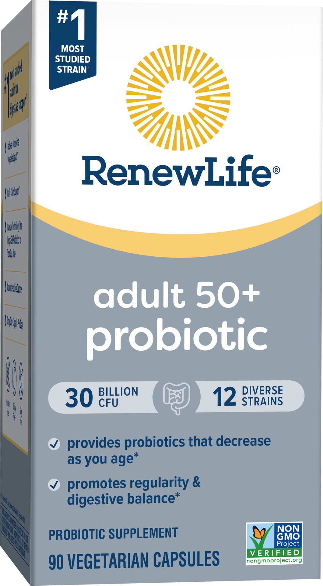 slide 4 of 5, Renew Life Probiotic Adult 50 Plus Supplement, 90 Vegetarian Probiotic Capsules, 30 Billion CFU, 90 ct
