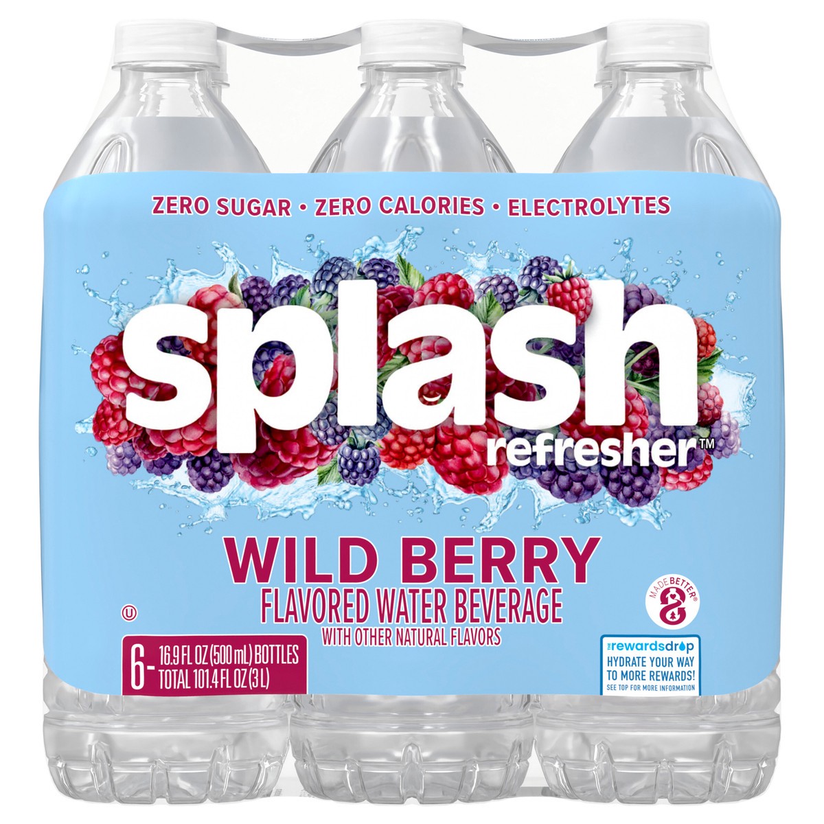 slide 1 of 8, Splash Refresher Wild Berry Flavored Water, 16.9 fl oz, 6 Pack, 6 ct; 16.9 fl oz