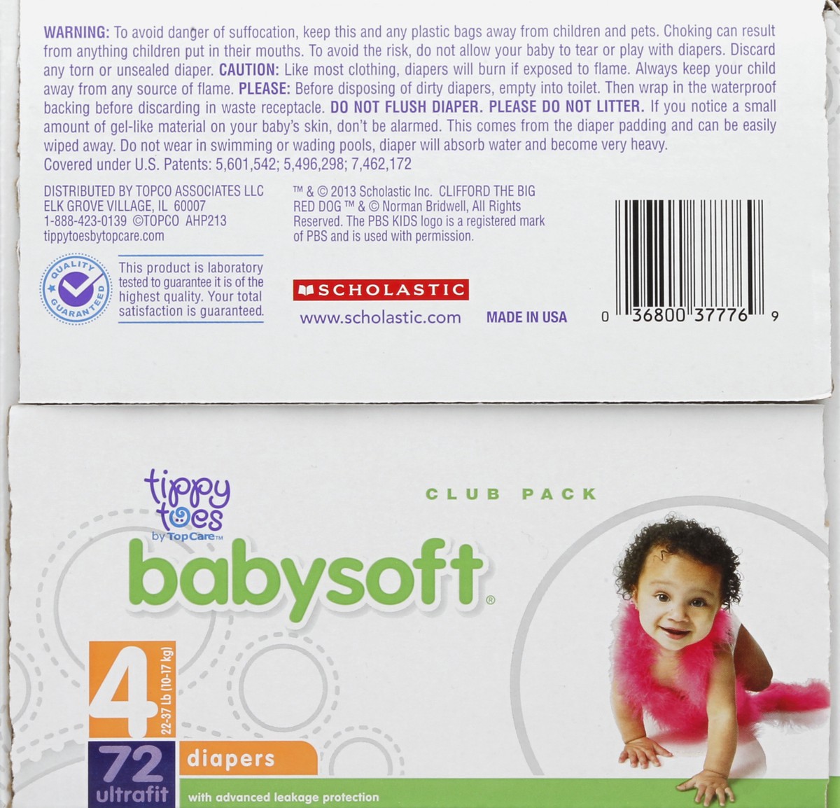 slide 2 of 6, Tippy Toes Babysoft Ultrafit Diapers Size 4, 72 ct