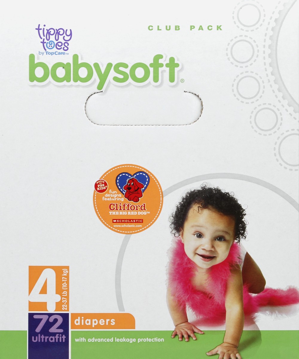 slide 3 of 6, Tippy Toes Babysoft Ultrafit Diapers Size 4, 72 ct