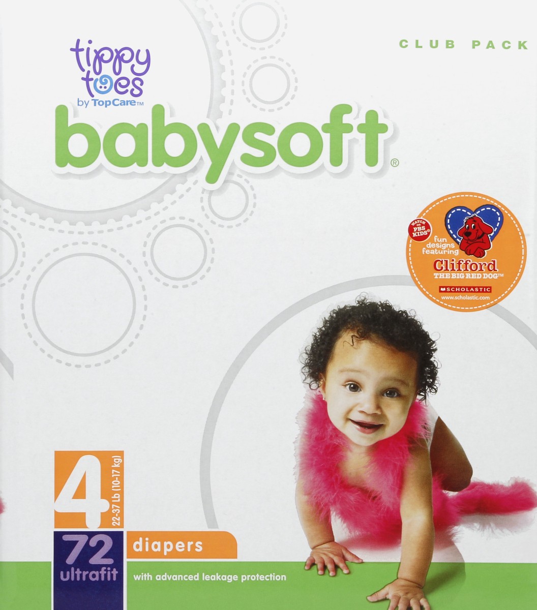 slide 5 of 6, Tippy Toes Babysoft Ultrafit Diapers Size 4, 72 ct