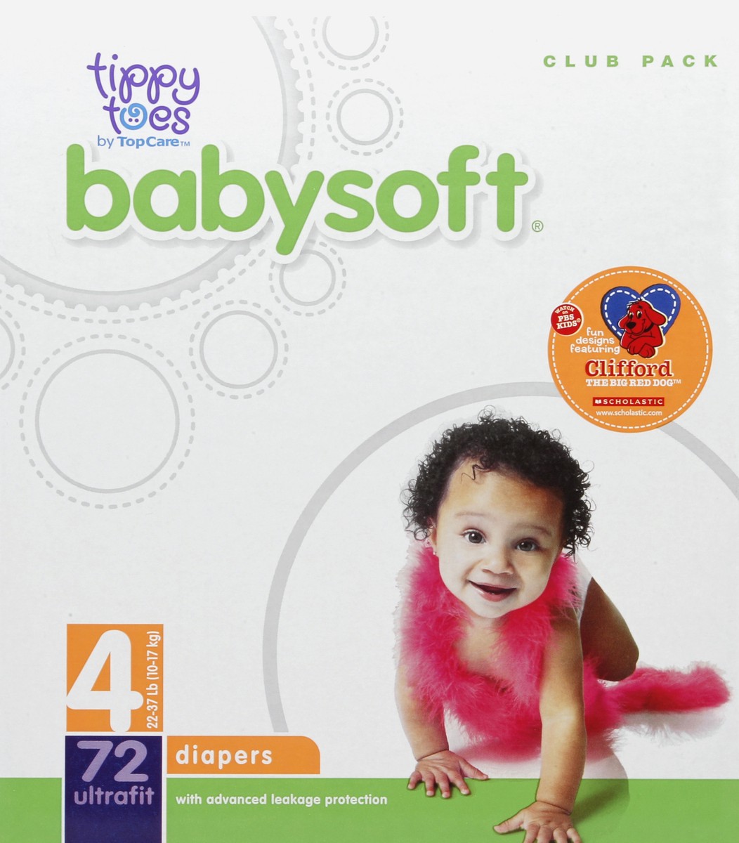 slide 6 of 6, Tippy Toes Babysoft Ultrafit Diapers Size 4, 72 ct