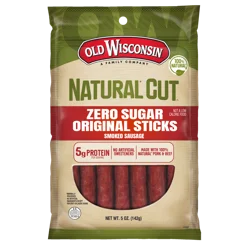 Old Wisconsin Natural Cut Zero Sugar Smoked Sausage Original Sticks - 5 oz
