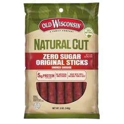 Old Wisconsin Natural Cut Zero Sugar Smoked Sausage Original Sticks - 5 oz