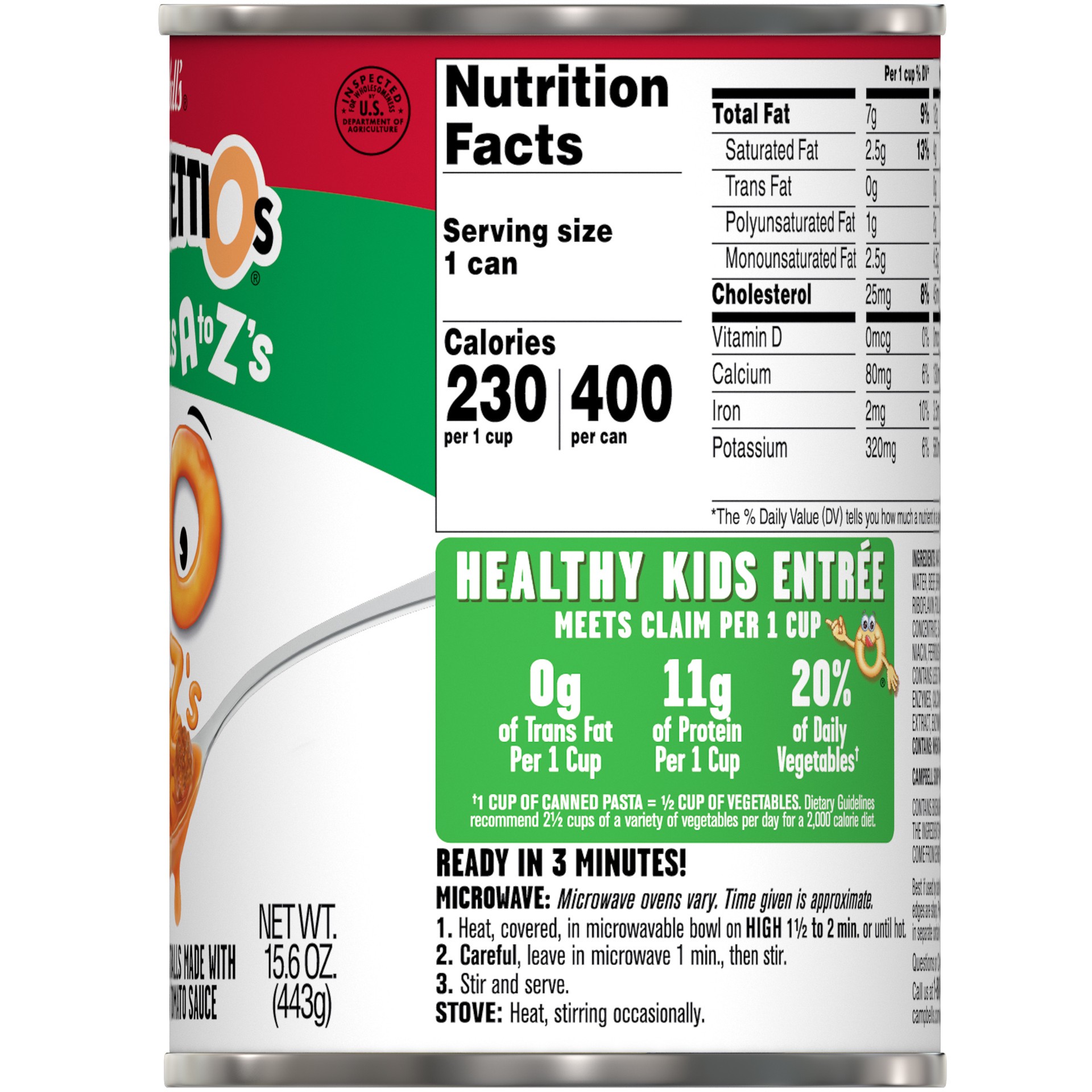 slide 4 of 5, Campbell's SpaghettiOs A to Z's Canned Pasta with Meatballs, 15.6 oz Can, 15.600 oz