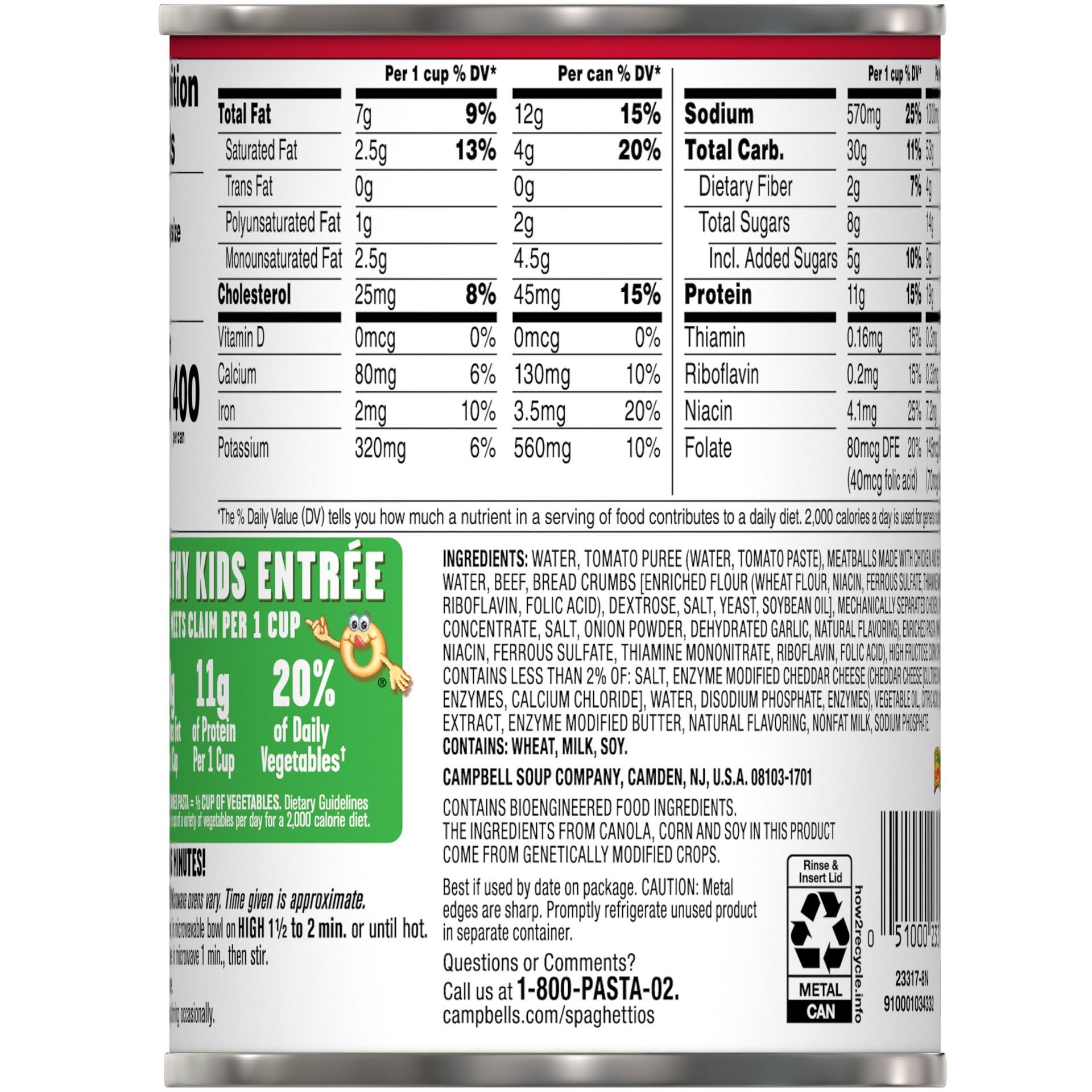 slide 2 of 5, Campbell's SpaghettiOs A to Z's Canned Pasta with Meatballs, 15.6 oz Can, 15.600 oz