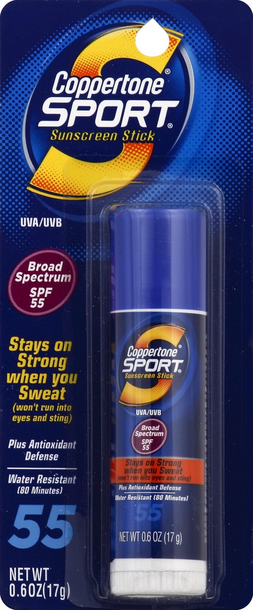 slide 2 of 2, Coppertone Sport Broad Spectrum SPF 55 Sunscreen Stick, 0.6 oz