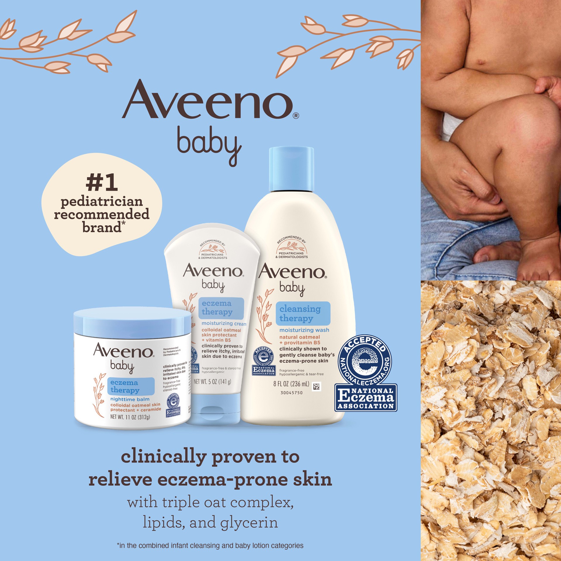 slide 3 of 9, Aveeno Eczema Therapy Soothing Bath Treatment for Relief of Dry, Itchy & Irritated Skin, Made with Natural Colloidal Oatmeal, Fragrance-, Paraben-, Steroid- & Tear-Free, 10 ct, 7.5 oz