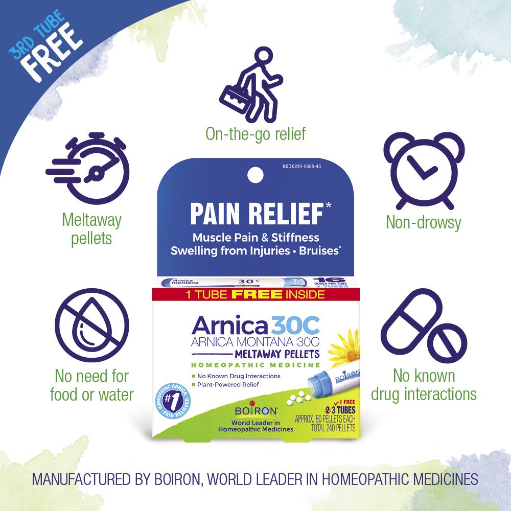 slide 7 of 10, Boiron Pain Relief Arnica 30C 3 - 80 Pellet Tubes, 3 ct