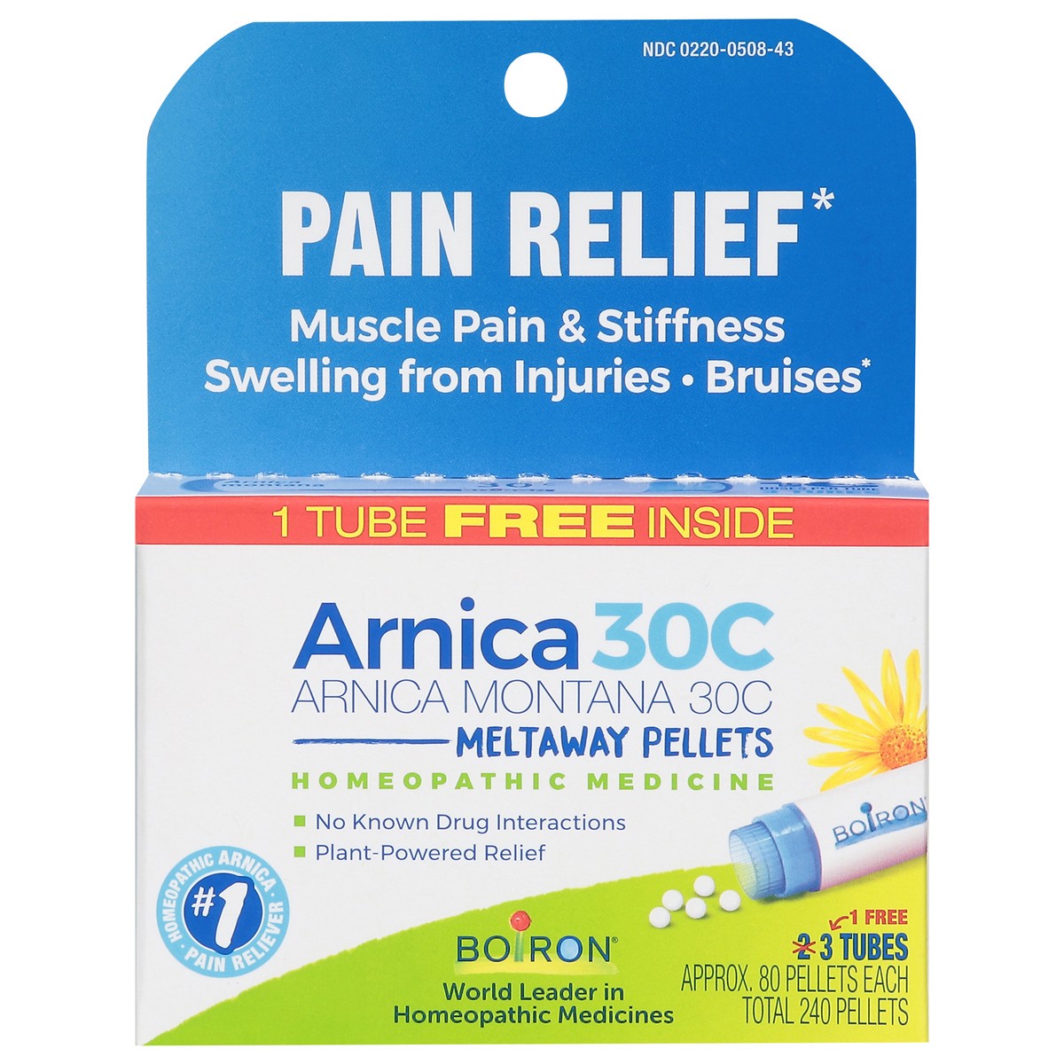 slide 1 of 10, Boiron Pain Relief Arnica 30C 3 - 80 Pellet Tubes, 3 ct