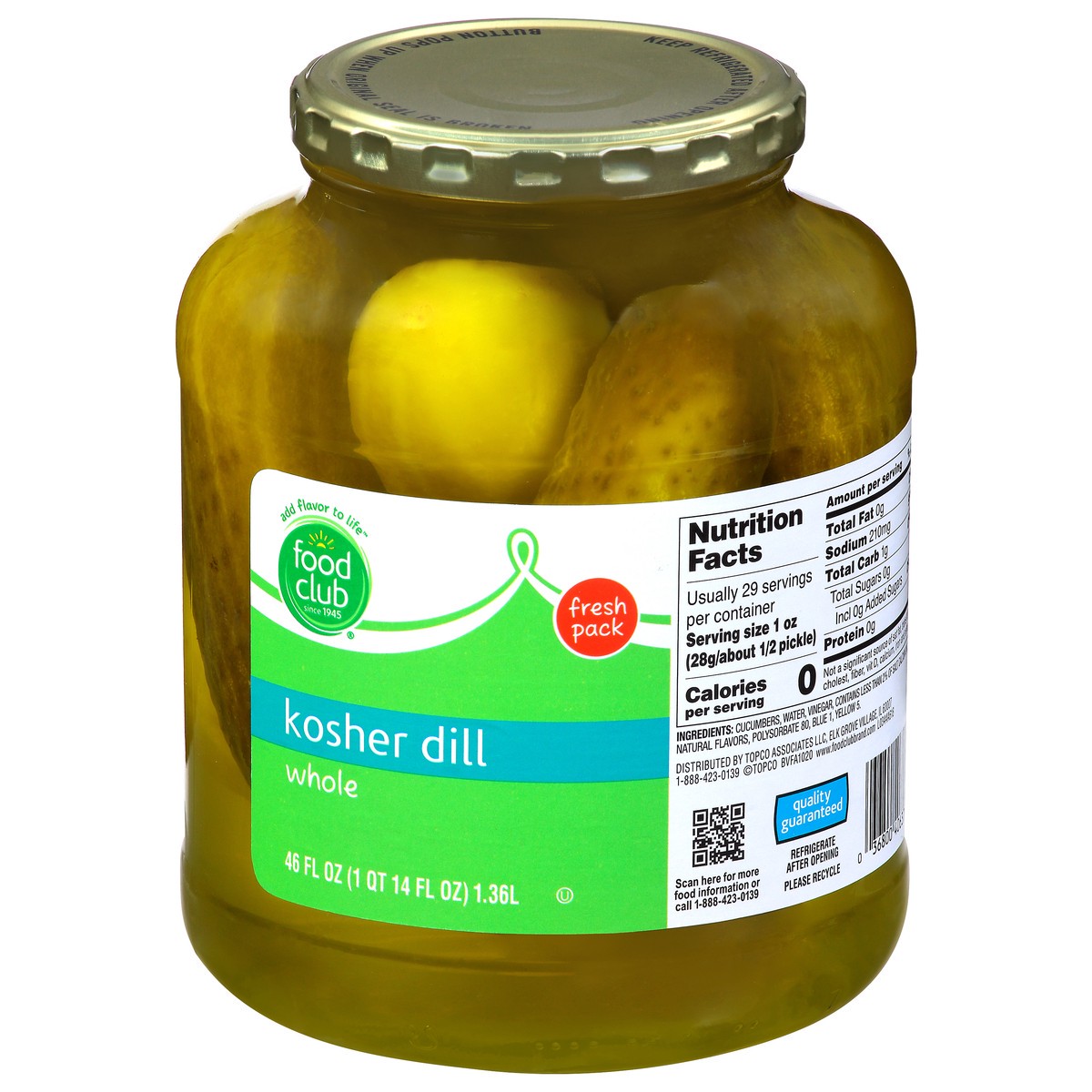 slide 4 of 9, Food Club Fresh Pack Whole Kosher Dill Pickles 46 fl oz, 46 fl oz