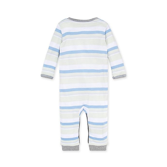 slide 2 of 3, Burt's Bees Baby Newborn Foothills Stripe Organic Cotton Coverall - Blue/Green, 1 ct