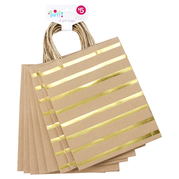 slide 1 of 1, Meijer Kraft Gift Bags, Assorted Styles, 8 ct