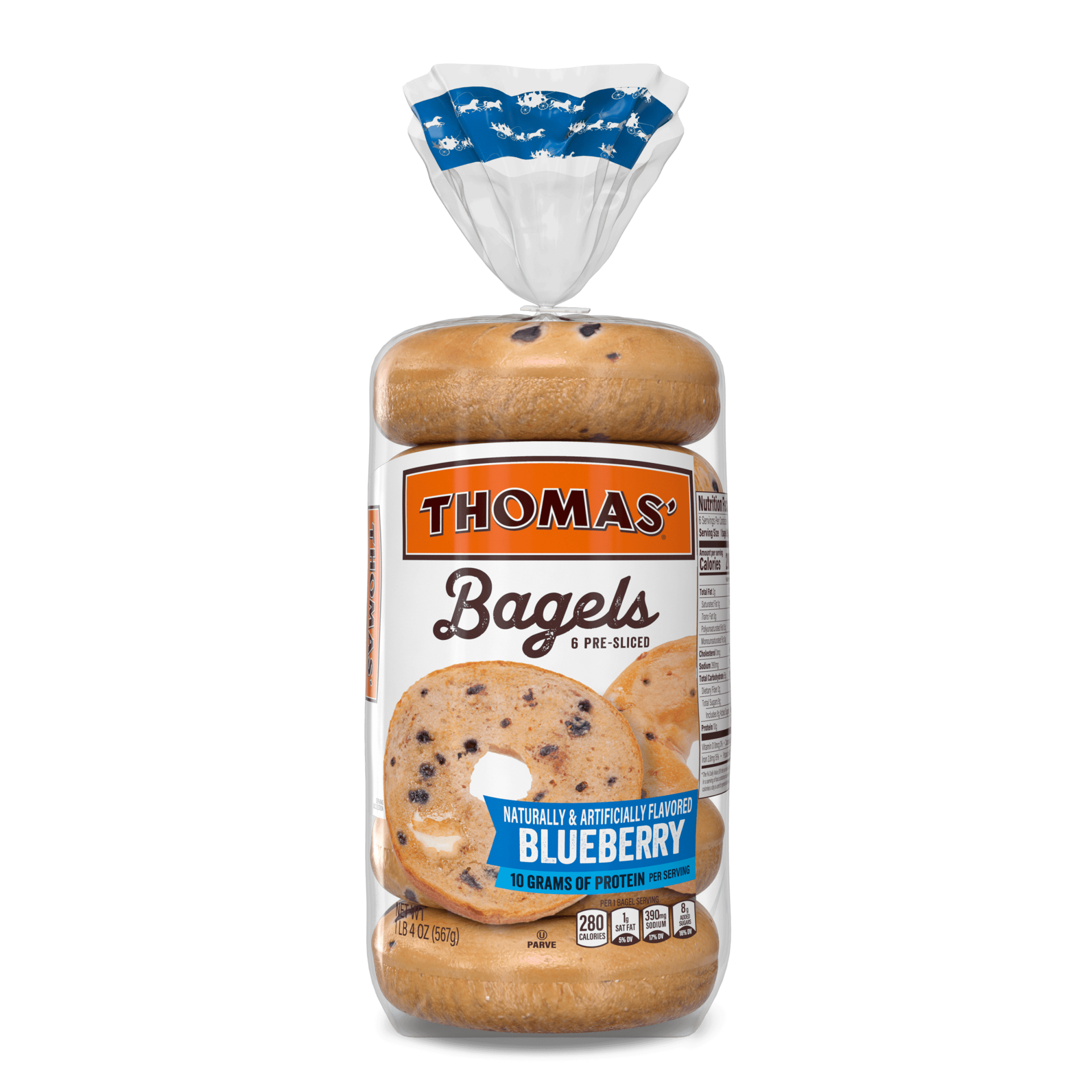 slide 1 of 9, Thomas' Blueberry Bagels, 6 count, 20 oz, 6 ct