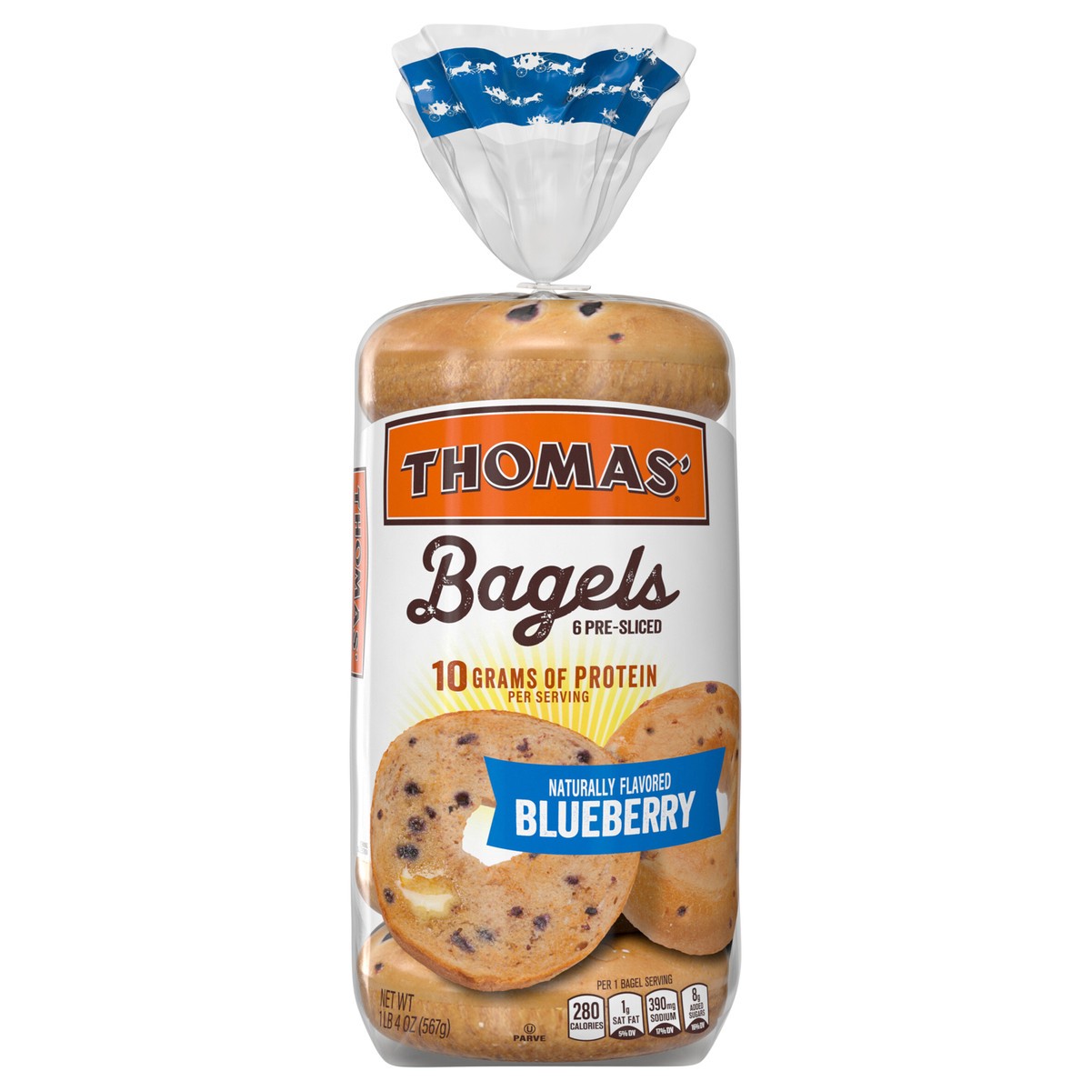 slide 1 of 9, Thomas' Blueberry Bagels, 6 count, 20 oz, 6 ct