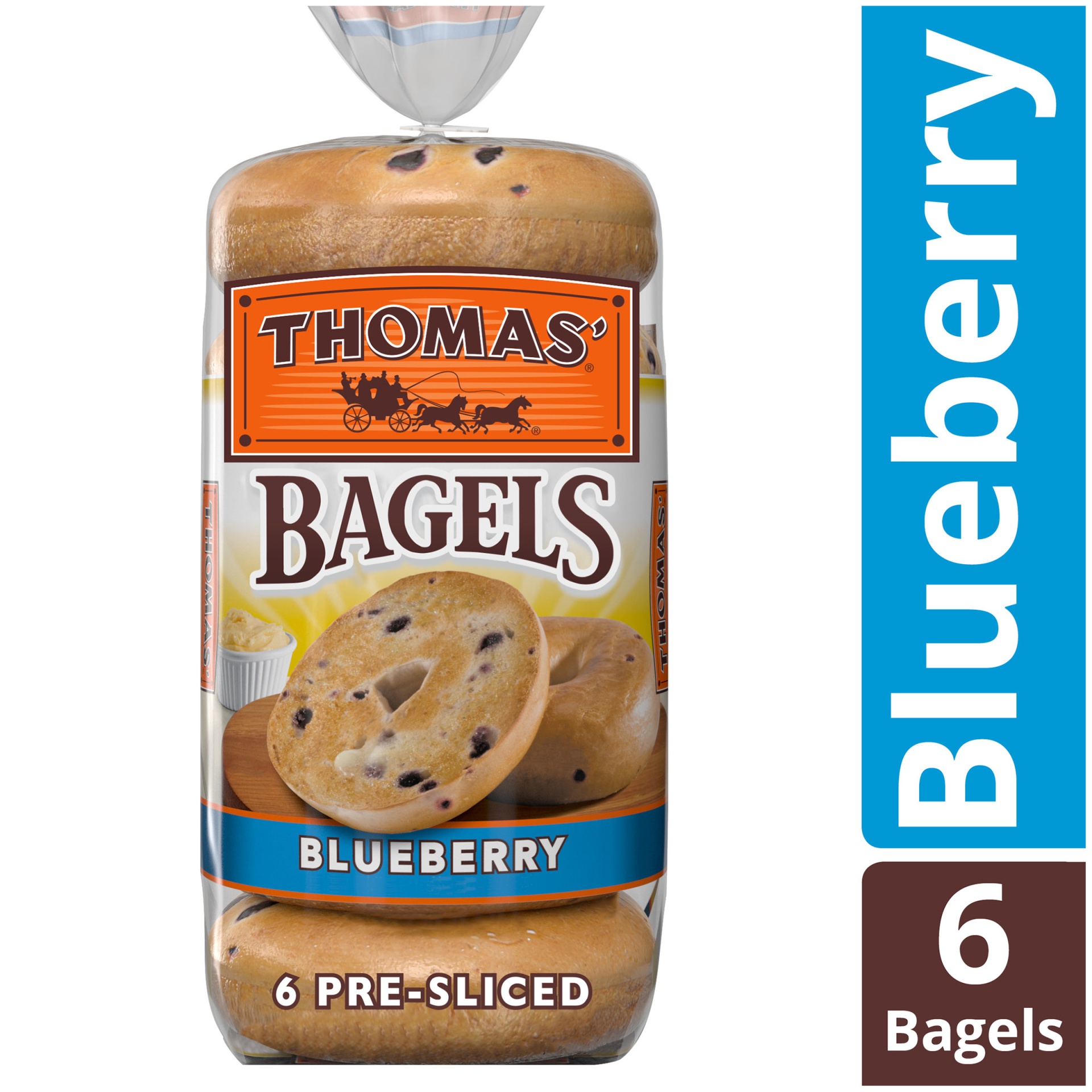 slide 1 of 6, Thomas' Blueberry Pre-Sliced Bagels, 20 oz