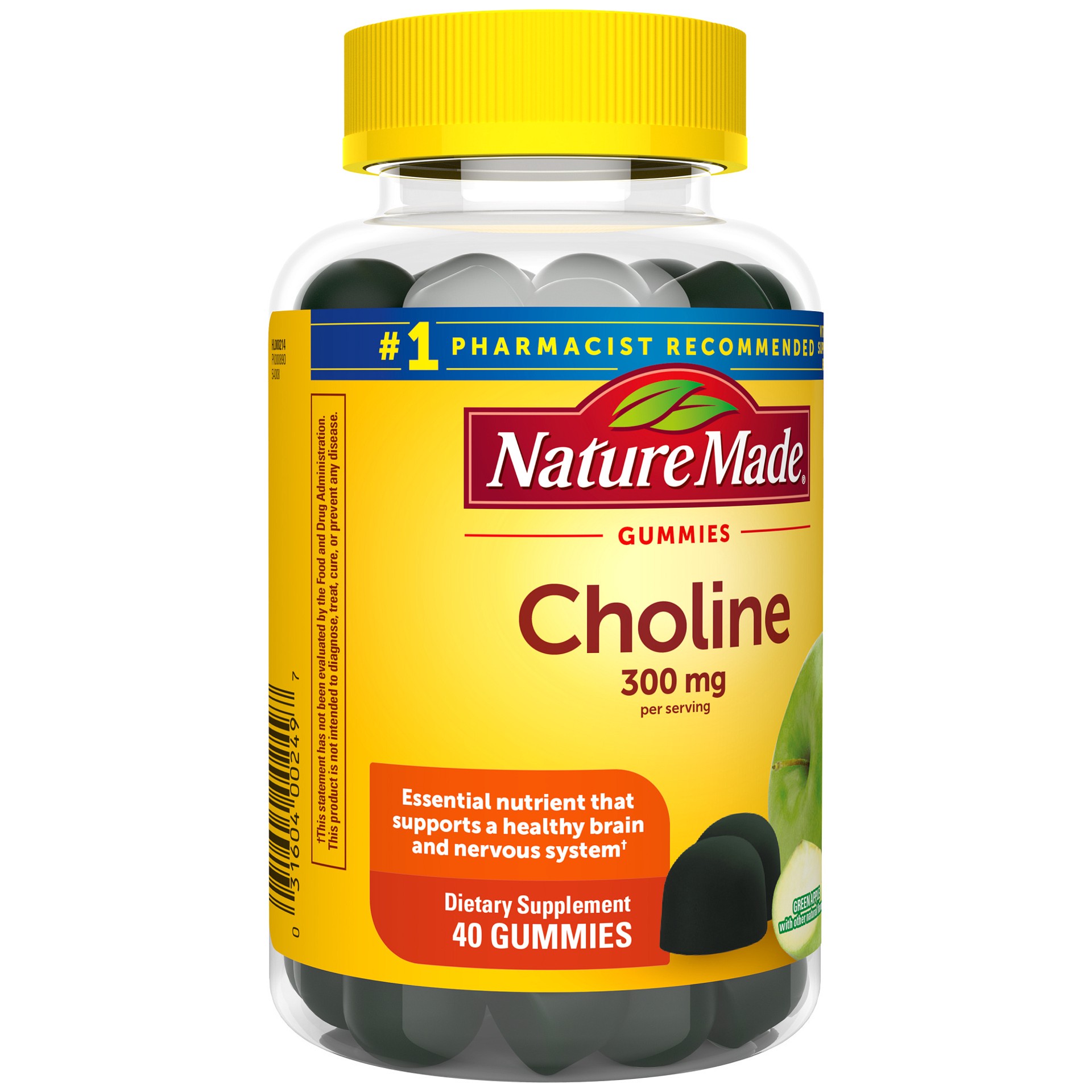 slide 4 of 8, Nature Made Choline Supplements, Supports Liver Health, Nervous System Function and Brain Health, 40 Vegan Gummies, 20 Day Supply, 40 ct