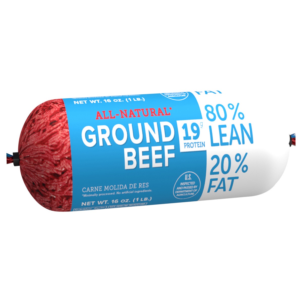 slide 3 of 8, Tyson All Natural* 80% Lean/20% Fat Ground Beef Roll, 1 lb, 16 oz