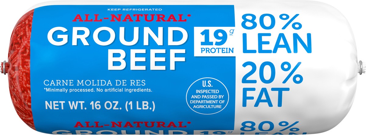 slide 5 of 8, Tyson All Natural* 80% Lean/20% Fat Ground Beef Roll, 1 lb, 16 oz