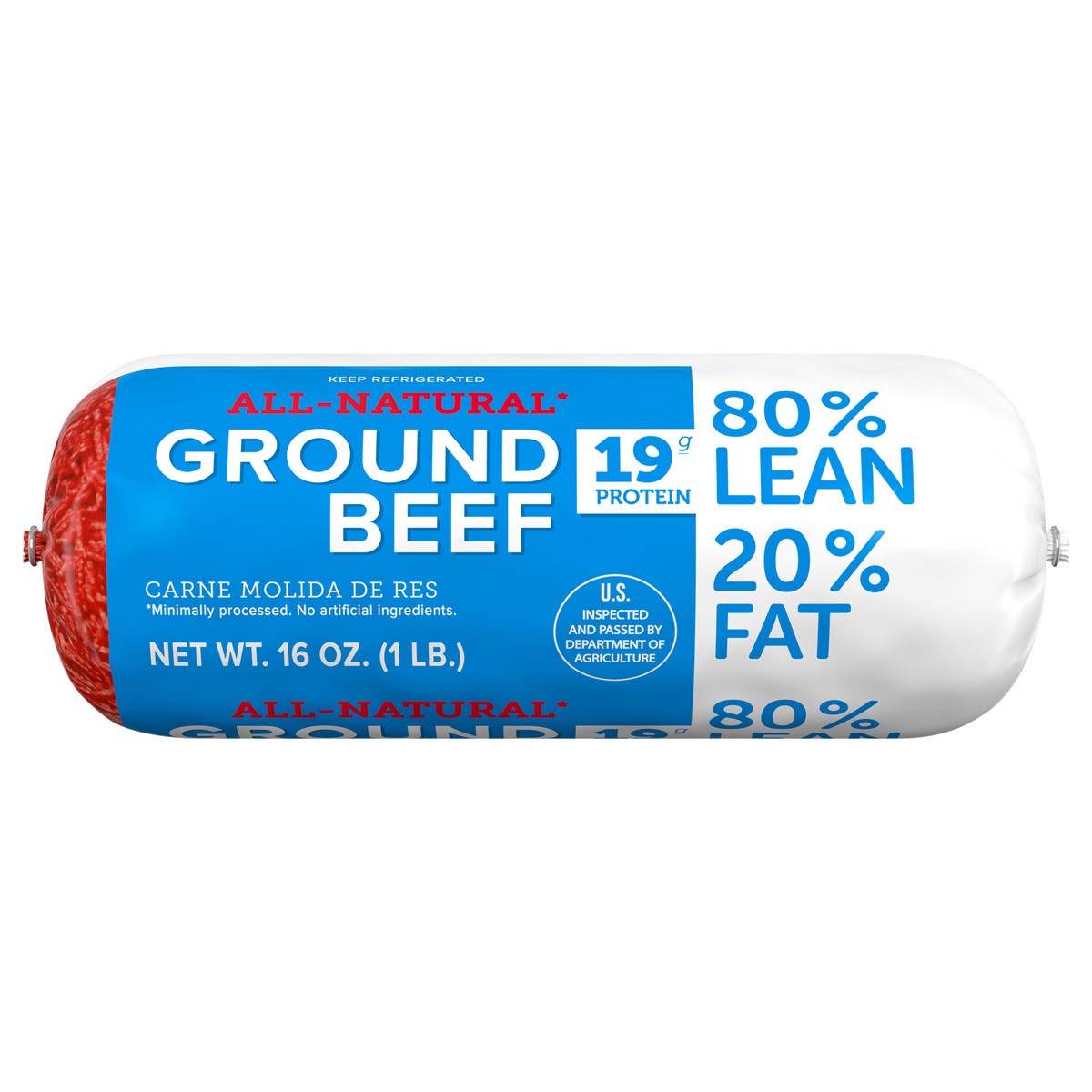 slide 7 of 8, Tyson All Natural* 80% Lean/20% Fat Ground Beef Roll, 1 lb, 16 oz