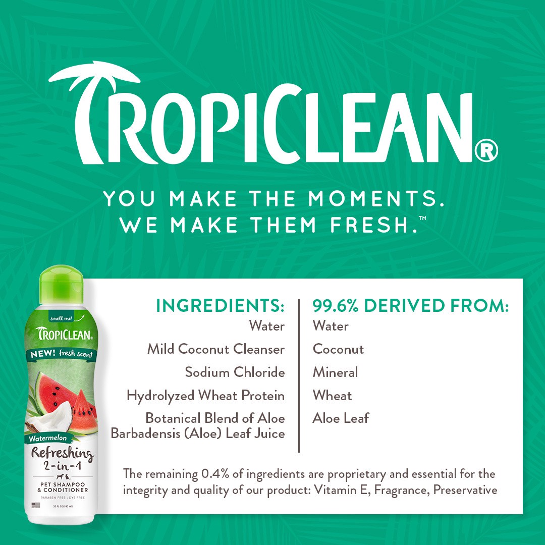 slide 2 of 3, TropiClean Watermelon Refreshing 2-in-1 Shampoo and Conditioner, 20oz, 20 oz