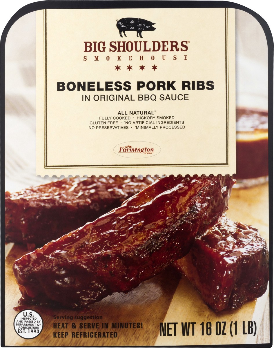 slide 6 of 9, Big Shoulders Smokehouse All Natural Boneless Gluten free Pork Ribs 16.0 oz, 16 oz