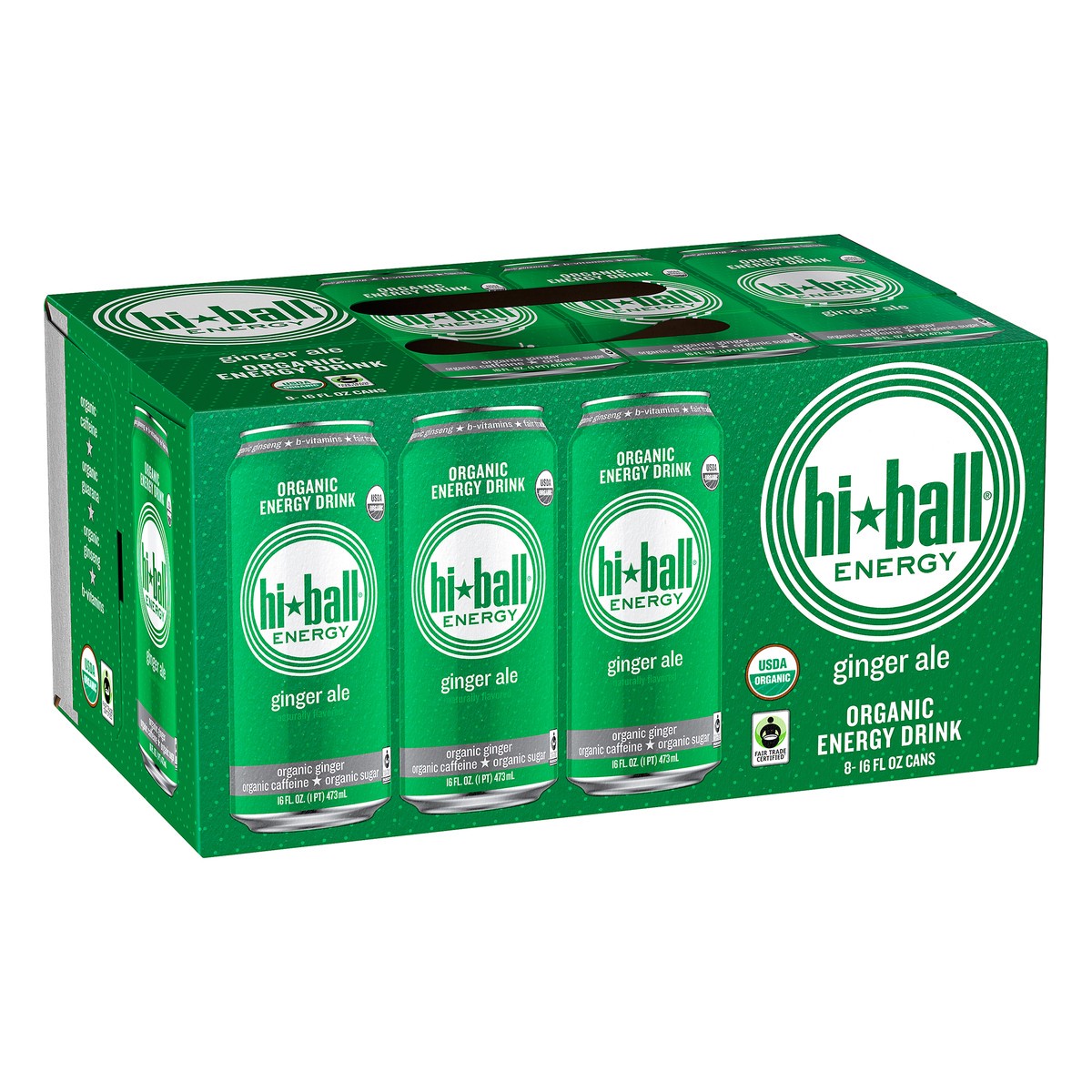 slide 2 of 10, Hiball Energy Ginger Ale Organic Energy Drink 8-16 fl. oz. Can, 128 fl oz