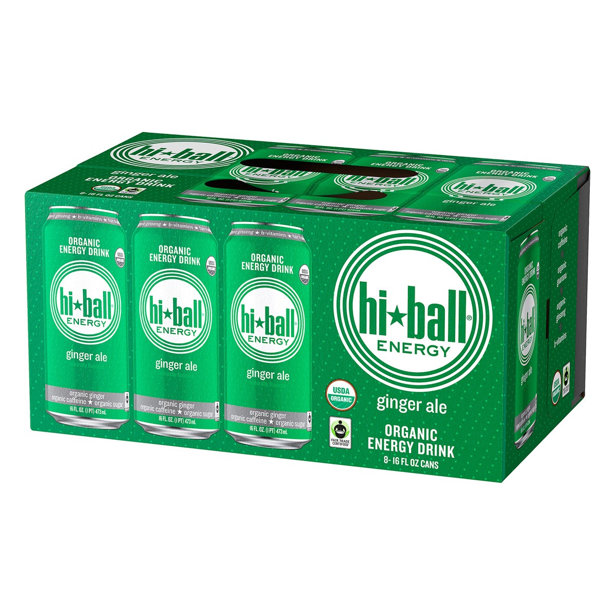 slide 3 of 10, Hiball Energy Ginger Ale Organic Energy Drink 8-16 fl. oz. Can, 128 fl oz