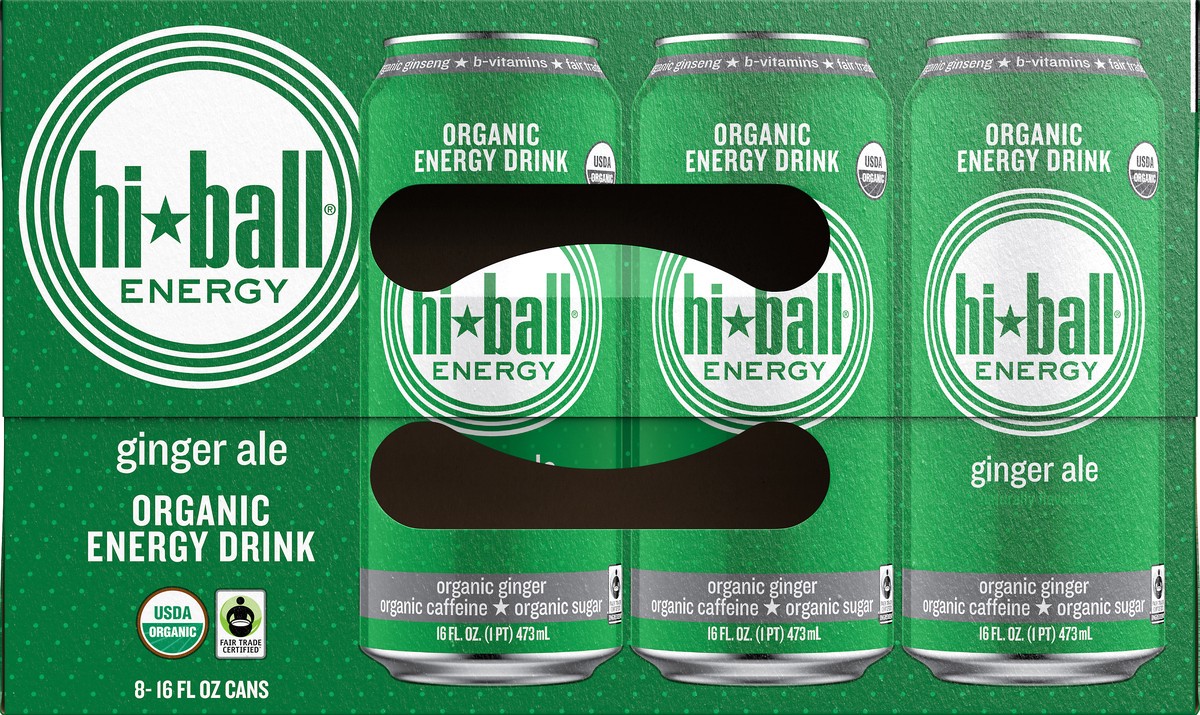 slide 6 of 10, Hiball Energy Ginger Ale Organic Energy Drink 8-16 fl. oz. Can, 128 fl oz