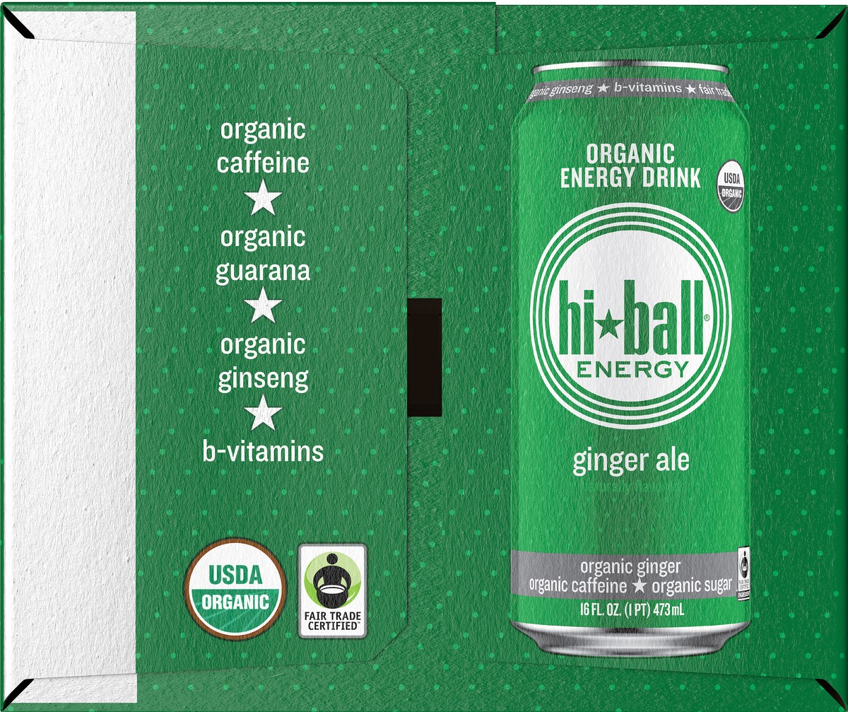 slide 7 of 10, Hiball Energy Ginger Ale Organic Energy Drink 8-16 fl. oz. Can, 128 fl oz