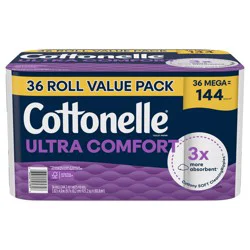 Cottonelle Ultra Comfort Toilet Paper, Strong Toilet Tissue, 36 Mega Rolls (36 Mega Rolls = 144 Regular Rolls), 244 Sheets Per Roll