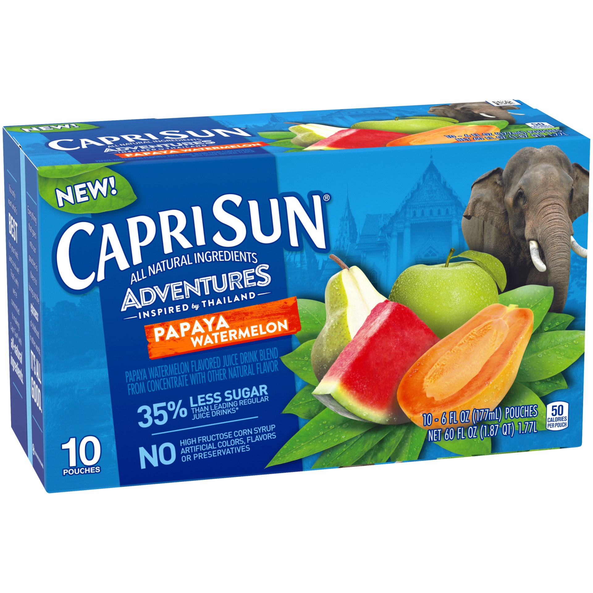 slide 2 of 6, Capri Sun Adventures Papaya Watermelon Naturally Flavored Juice Drink Blend, 10 ct