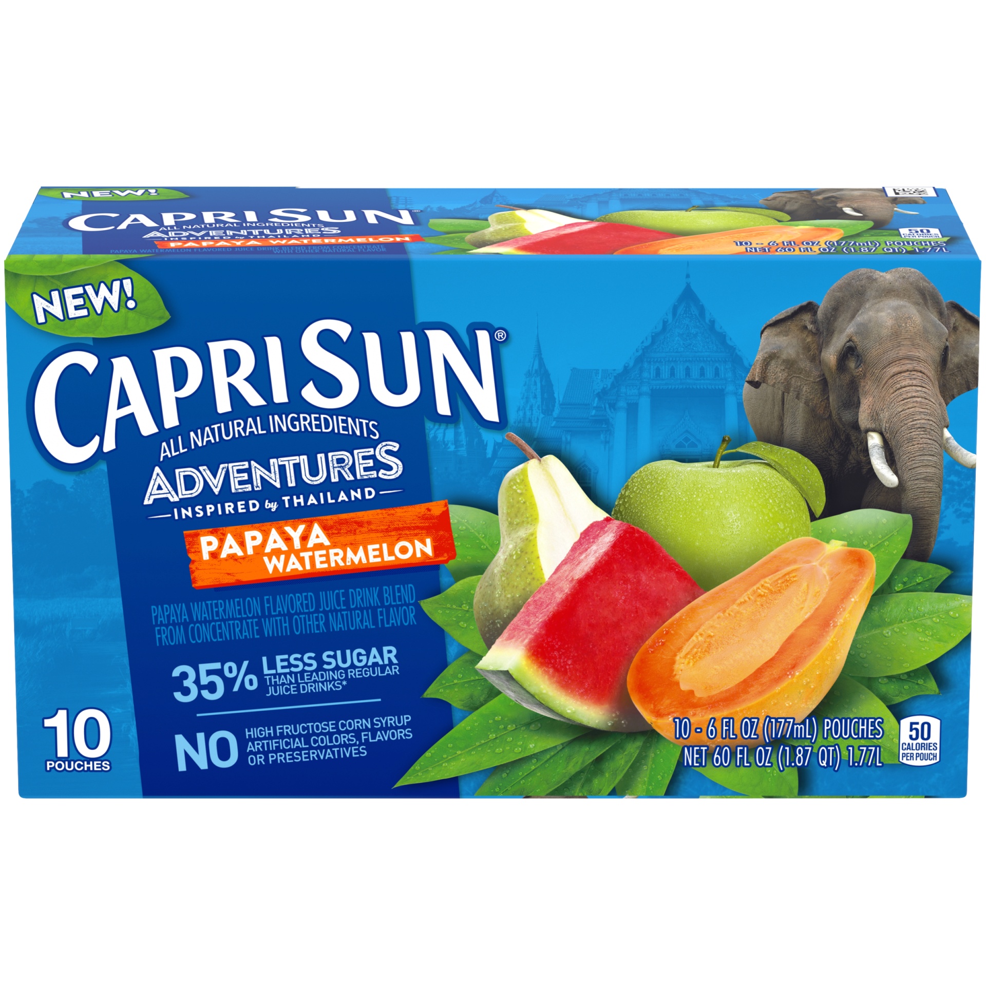 slide 1 of 6, Capri Sun Adventures Papaya Watermelon Naturally Flavored Juice Drink Blend, 10 ct