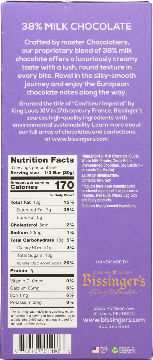 slide 13 of 13, Bissinger's 38% Milk Chocolate 3 oz, 3 oz