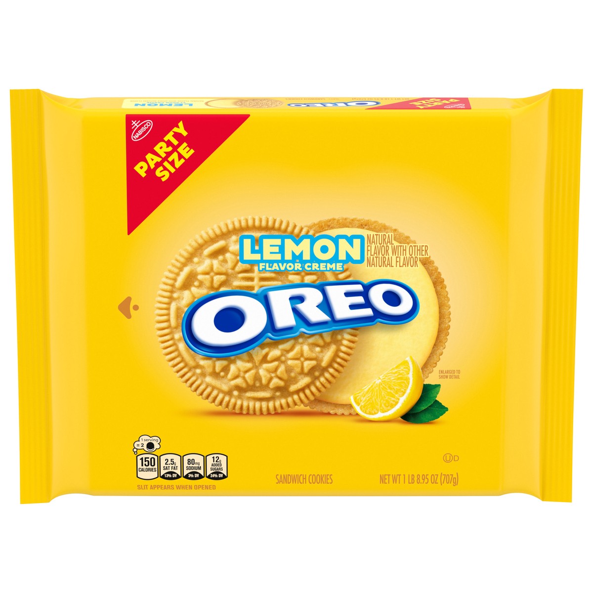 slide 1 of 13, OREO Lemon Creme Sandwich Cookies, Party Size, 24.95 oz, 24.95 oz
