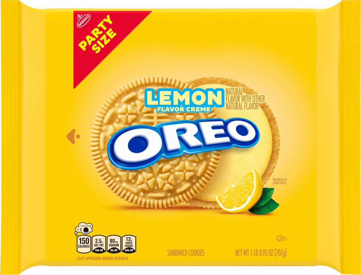 slide 7 of 13, OREO Lemon Creme Sandwich Cookies, Party Size, 24.95 oz, 24.95 oz
