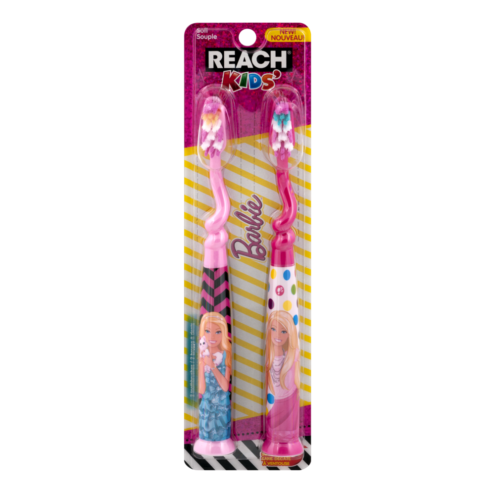 slide 1 of 1, REACH Barbie Youth Soft Toothbrushes Value Pack, 2 ct