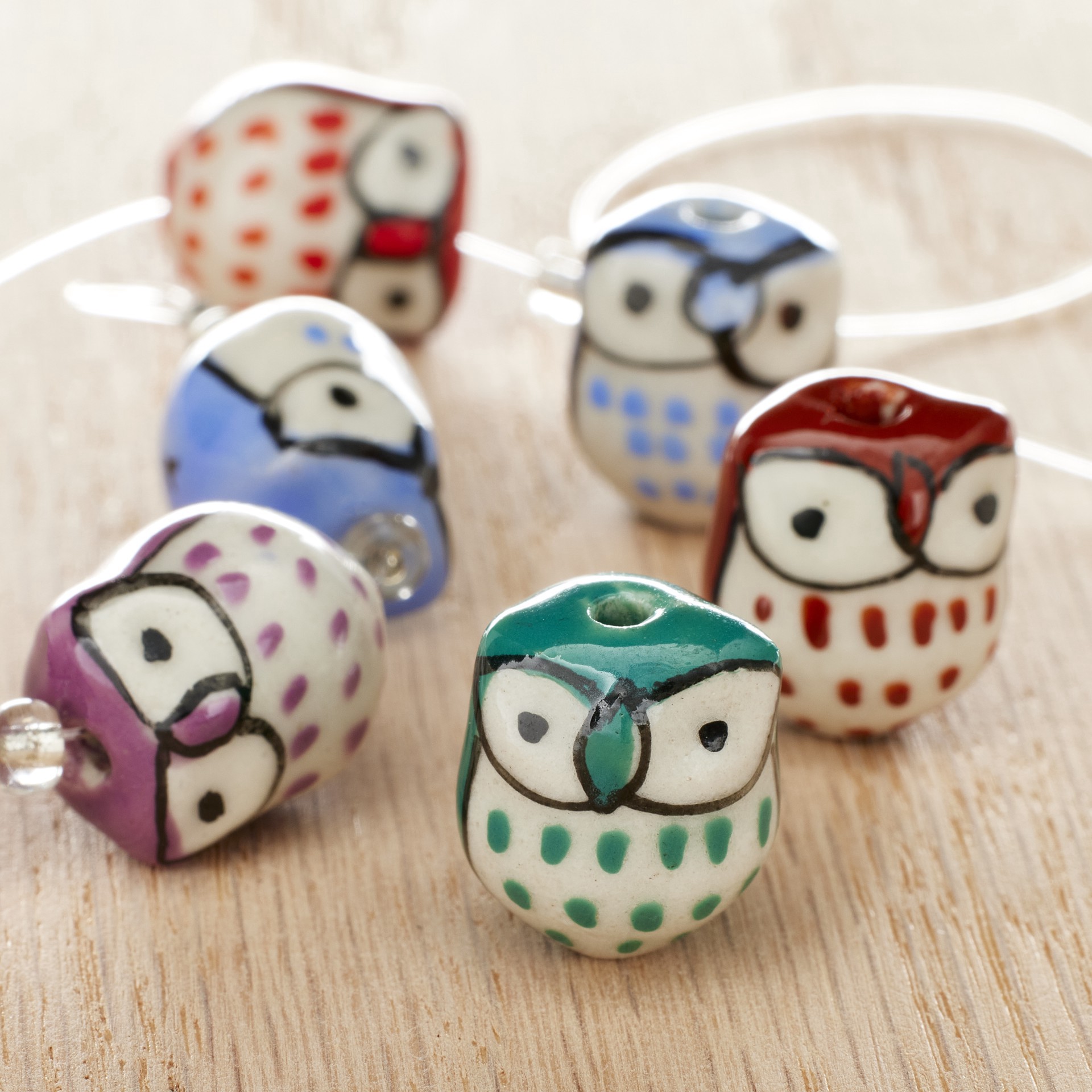 slide 3 of 3, Multicolour Ceramic Owl Beads, 15mm By Bead Landing, 15mm