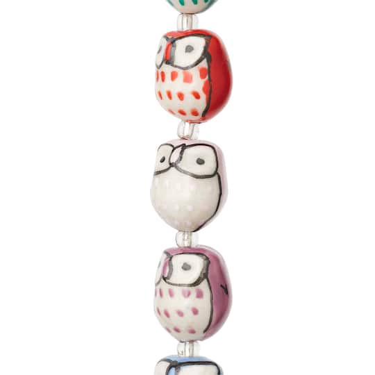 slide 1 of 3, Multicolour Ceramic Owl Beads, 15mm By Bead Landing, 15mm