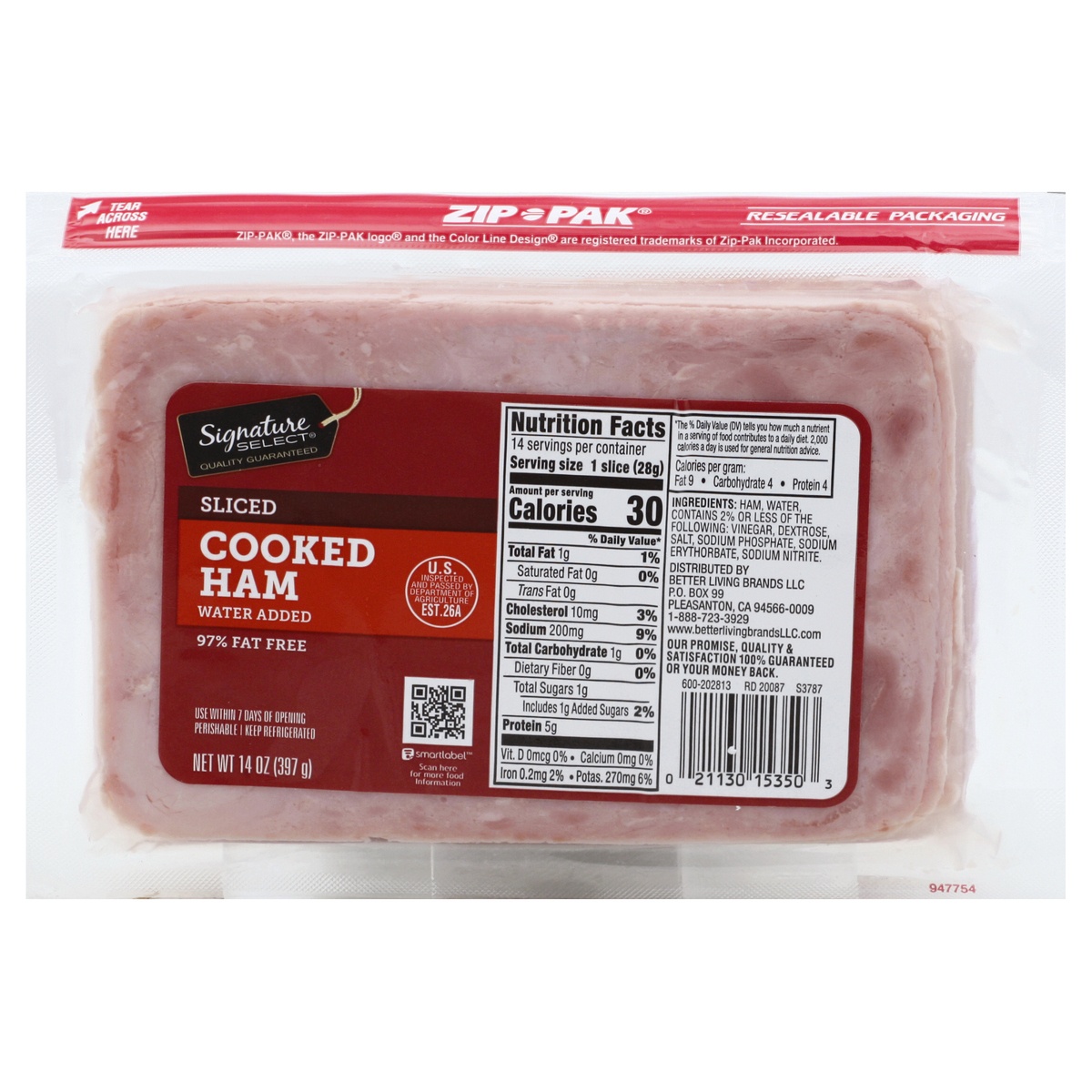 slide 1 of 1, Signature Select Sliced Cooked Ham 14 oz, 