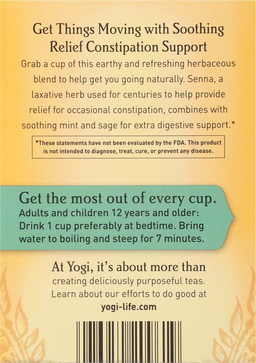 slide 12 of 12, Yogi Caffeine Free Soothing Relief Constipation Support 16 Tea Bags, 16 ct