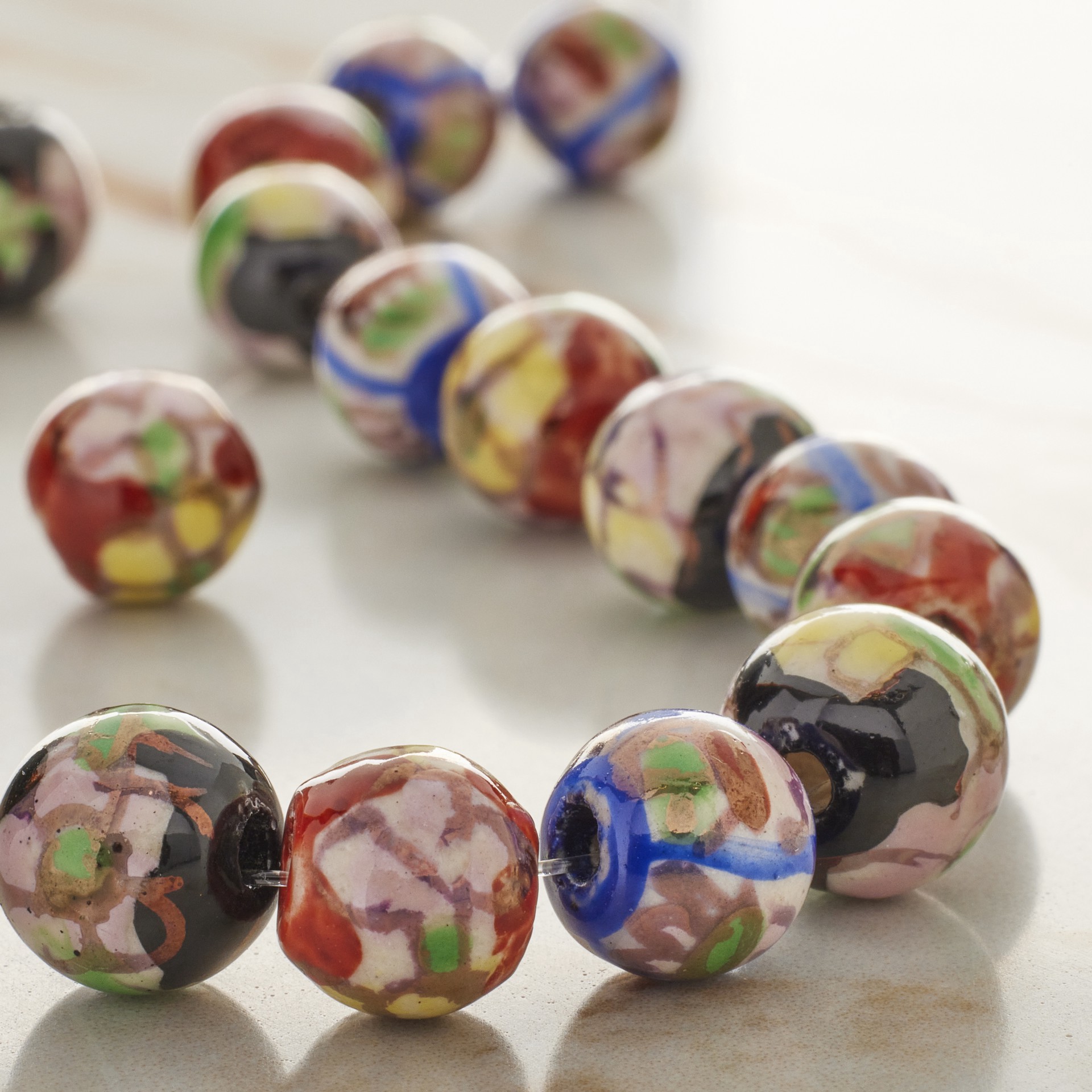 slide 3 of 3, Multicolored Floral Ceramic Beads, 8mm By Bead Landing, 8mm