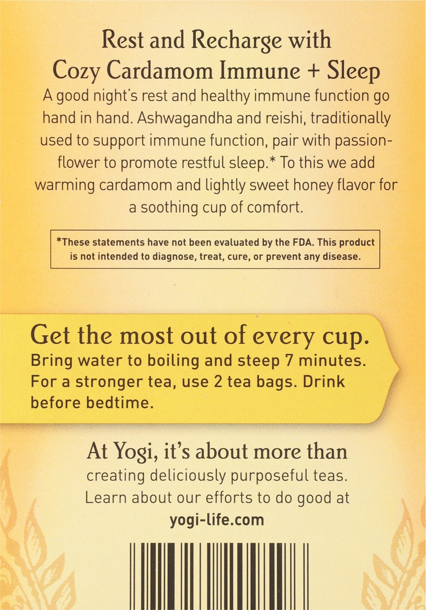 slide 10 of 13, Yogi Caffeine Free Cozy Cardamom Immune + Sleep 16 Tea Bags, 16 ct
