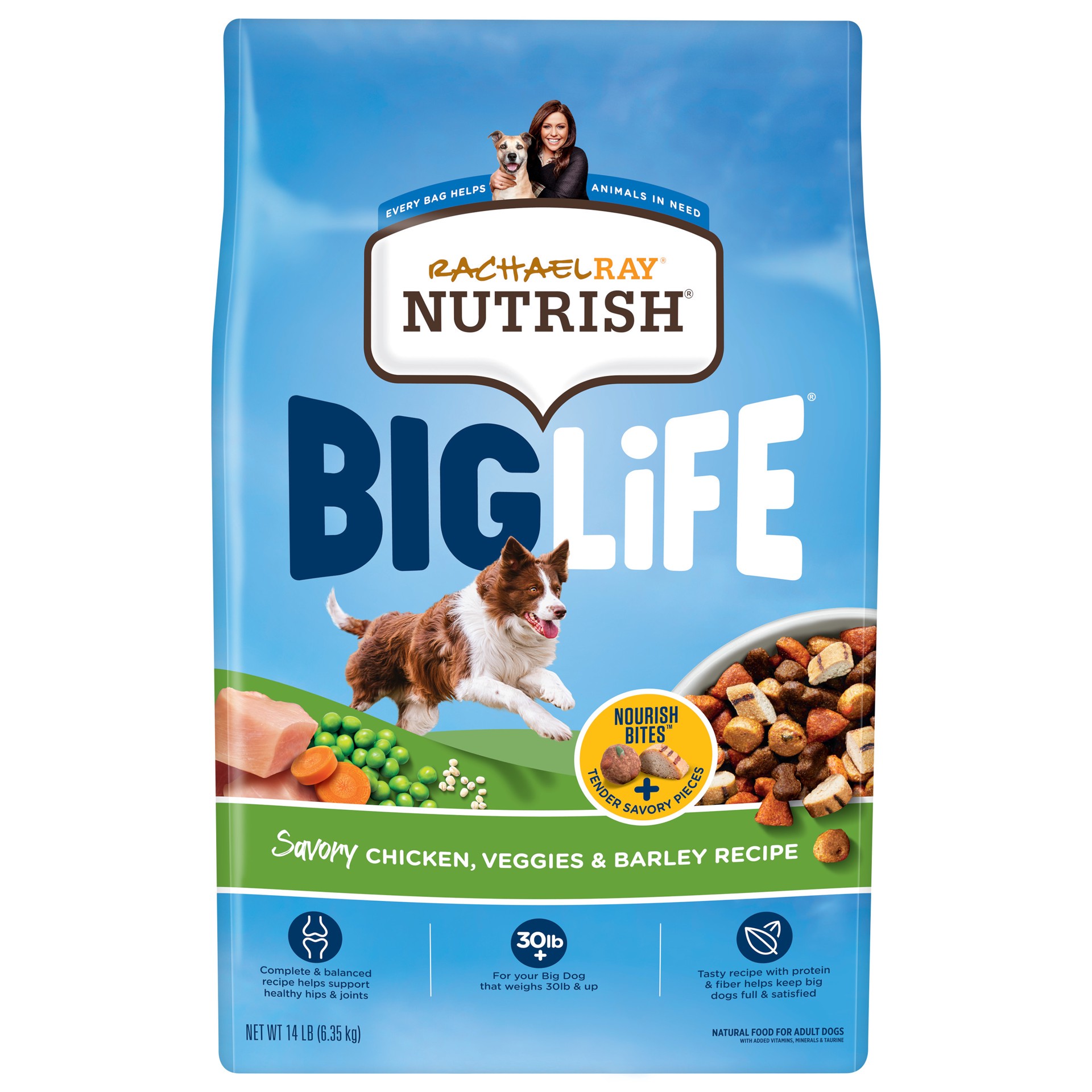 slide 1 of 8, Rachael Ray Nutrish Big Life Savory Chicken, Veggies & Barley Recipe Dry Dog Food, 14 lb. Bag, 14 lb