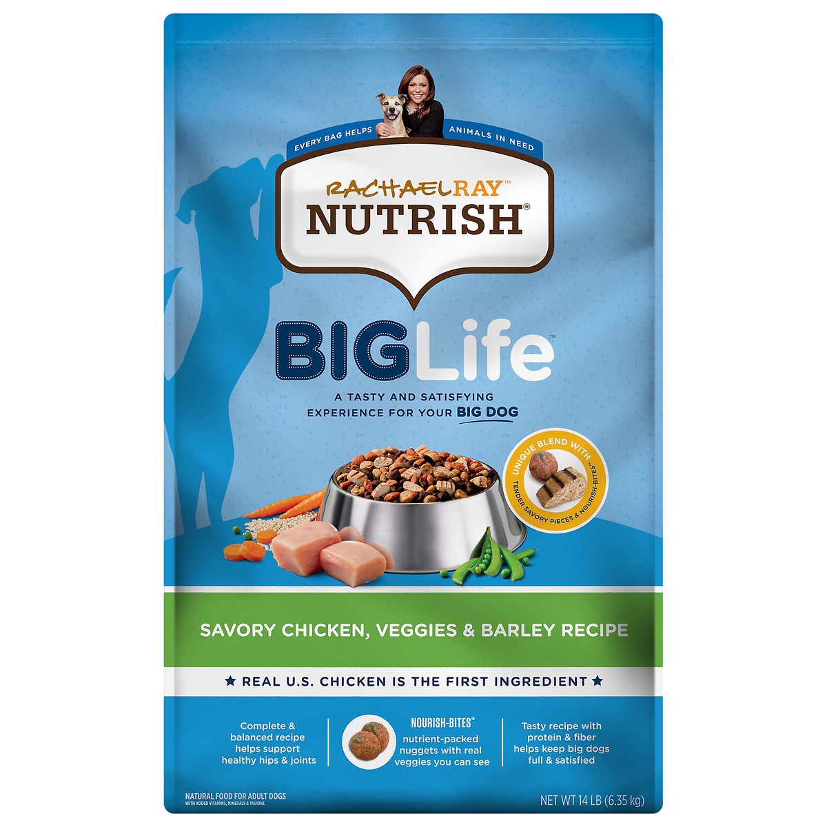 slide 1 of 8, Rachael Ray Nutrish Big Life Savory Chicken Veggies & Barley Recipe Dog Food 14 lb, 14 lb