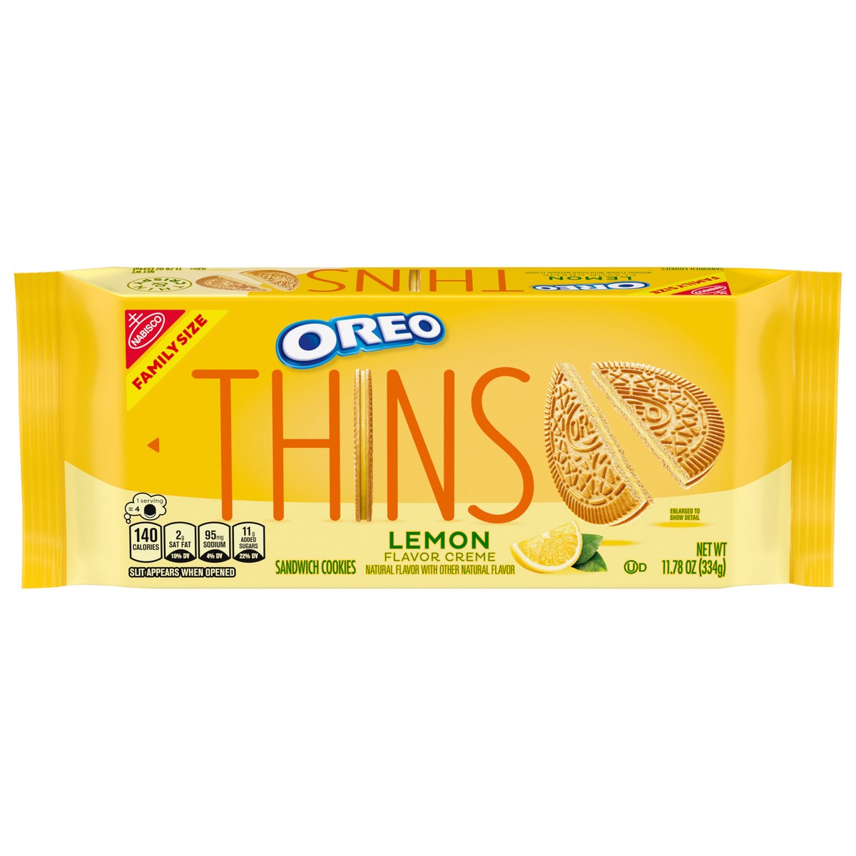 slide 9 of 13, Oreo Thins Lemon Creme Sandwich Cookies, Family Size, 11.78 oz, 11.78 oz