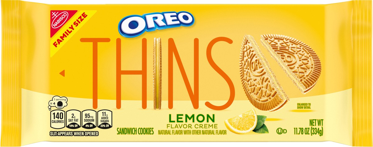 slide 12 of 13, Oreo Thins Lemon Creme Sandwich Cookies, Family Size, 11.78 oz, 11.78 oz